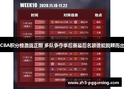 CBA积分榜激战正酣 多队争夺季后赛最后名额谁能脱颖而出