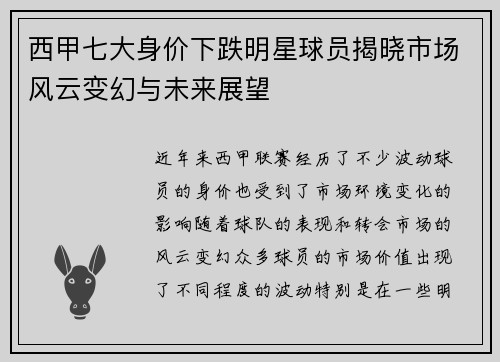 西甲七大身价下跌明星球员揭晓市场风云变幻与未来展望