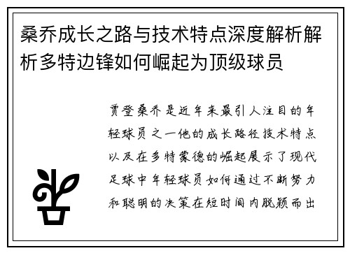 桑乔成长之路与技术特点深度解析解析多特边锋如何崛起为顶级球员